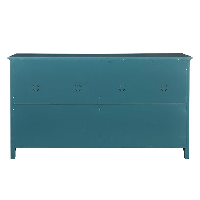 68” TV Console,Storage Buffet Cabinet, Sideboard with Glass Door and Adjustable Shelves, Console Table for Dining Living Room Cupboard, Teal Blue