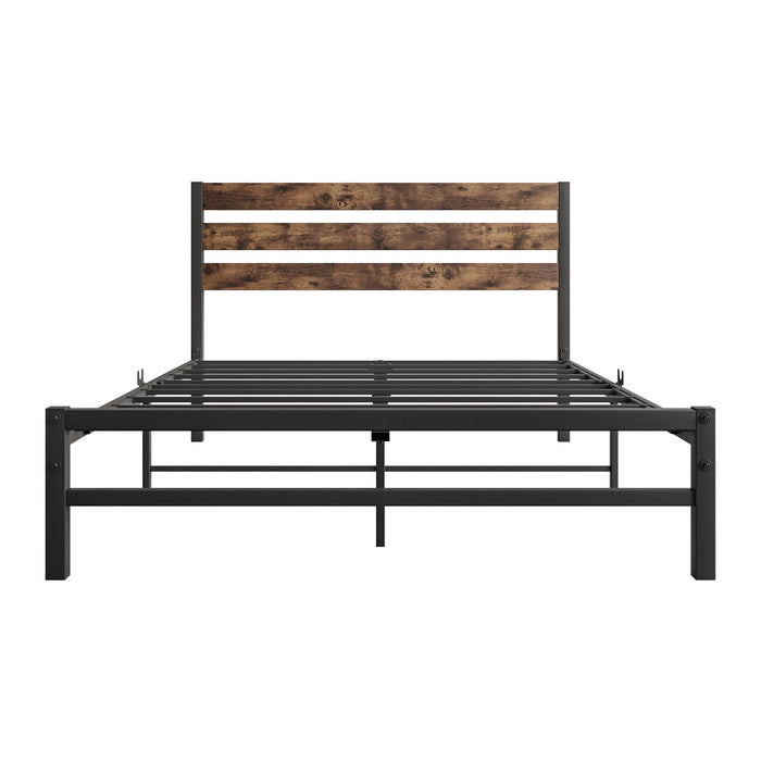 Full Size Platform Bed Frame with Rustic Vintage Wood Headboard, Strong Metal Slats Support Mattress Foundation, No Box Spring Needed Rustic Brown