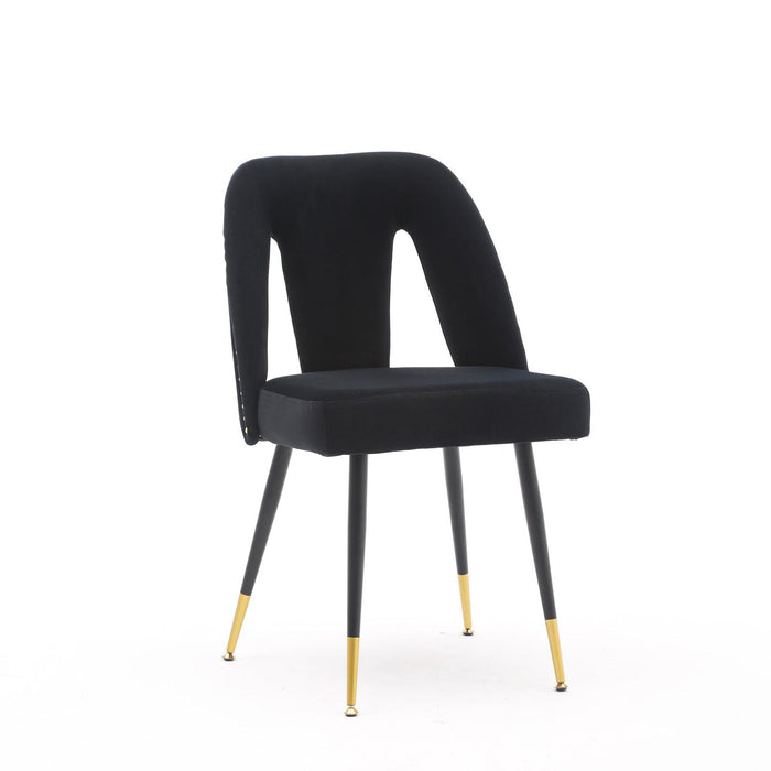 Akoya CollectionModern | Contemporary Velvet Upholstered Dining Chair with Nailheads and Gold Tipped Black Metal Legs,Black，Set of 2