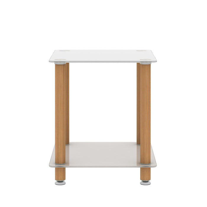 1-Piece White+Oak Side Table , 2-Tier Space End Table ,Modern Night Stand, Sofa table, Side Table withStorage Shelve