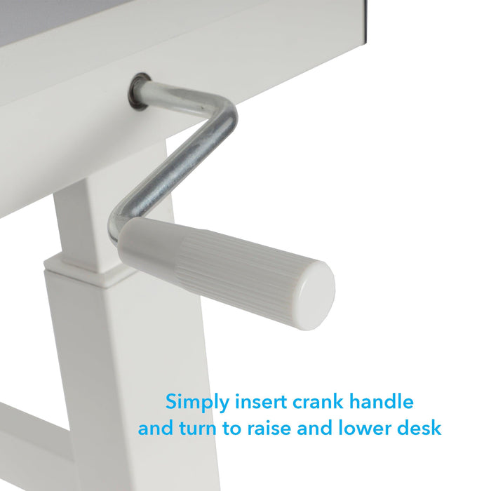 Atlantic Sit Stand Desk with Casters - White (Height Adjustable) with side crank (switchable either side, left or right side crank)