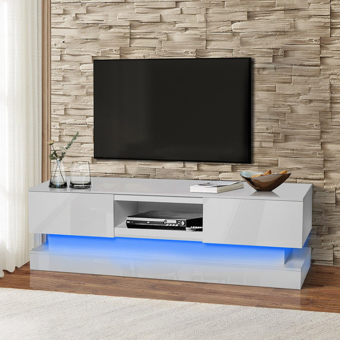 63inch  WHITE morden TV Stand with LED Lights,high glossy front TV Cabinet,can be assembled in Lounge Room, Living Room or Bedroom,color:WHITE