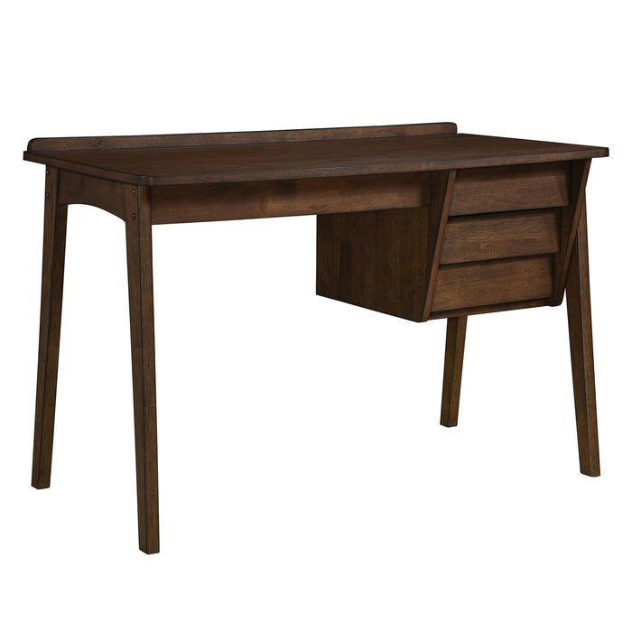 Modern Contemporary Solid Rubberwood 1pc Writing Desk of 3x Drawers and Wood Framed Chair Gray Walnut Finish Furniture