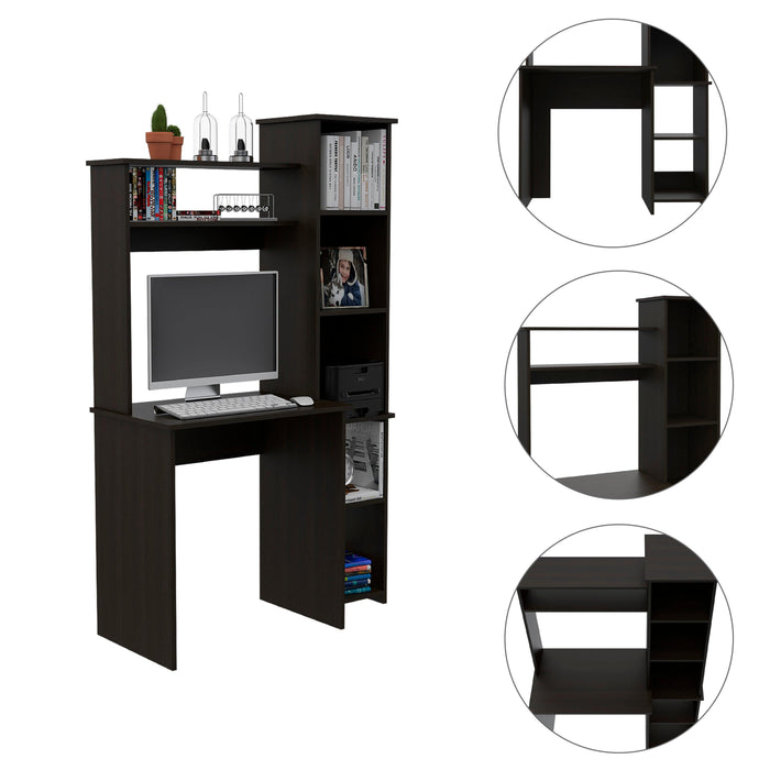 Marston 6-Shelf Writing Desk with Built-in Bookcase Black Wengue