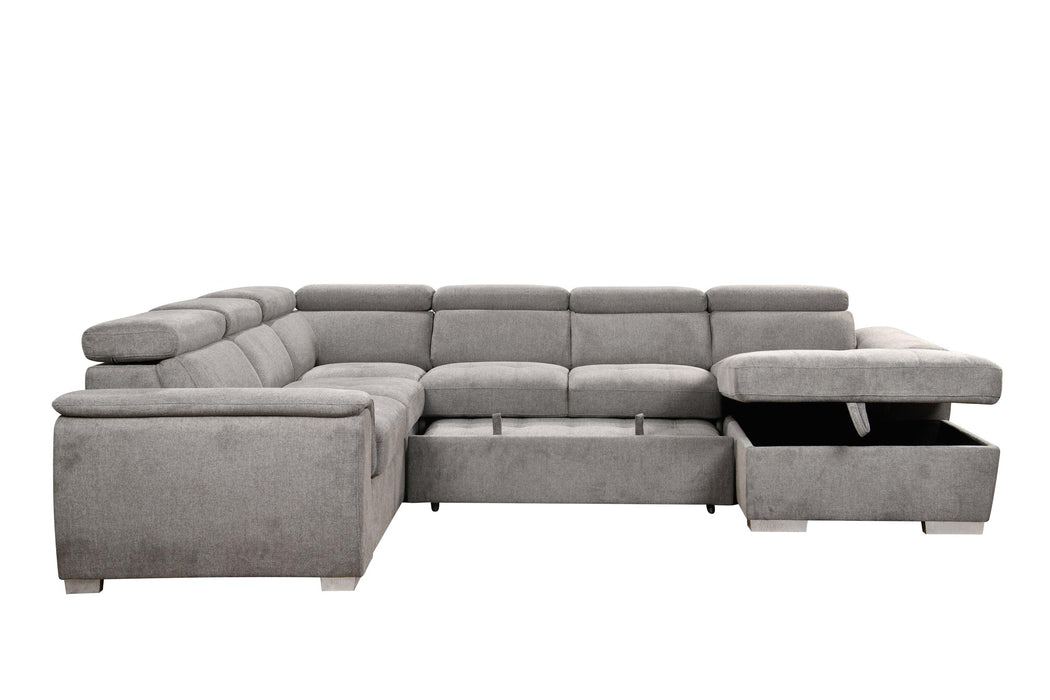 125"Modern U Shaped 7-seat Sectional Sofa Couch with Adjustable Headrest, Sofa Bed withStorage Chaise-Pull Out Couch Bed for Living Room ,Light Gray