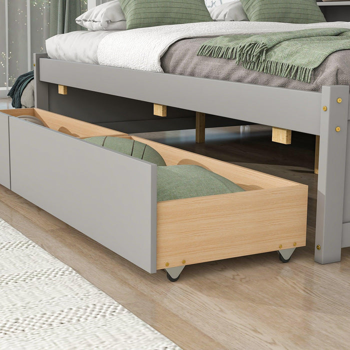 Full Bed with Side Bookcase, Drawers,Gray