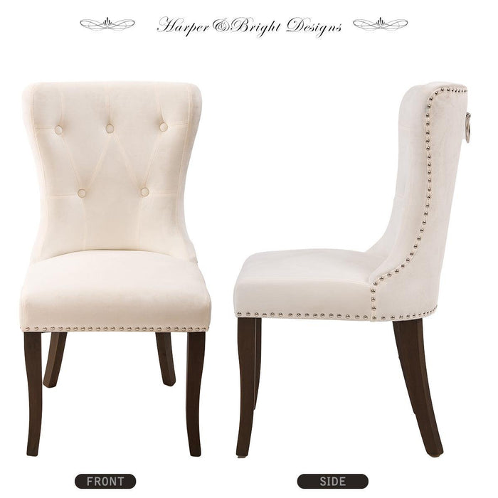 Dining Chair Tufted Armless Chair Upholstered Accent Chair,Set of 2 (Cream)