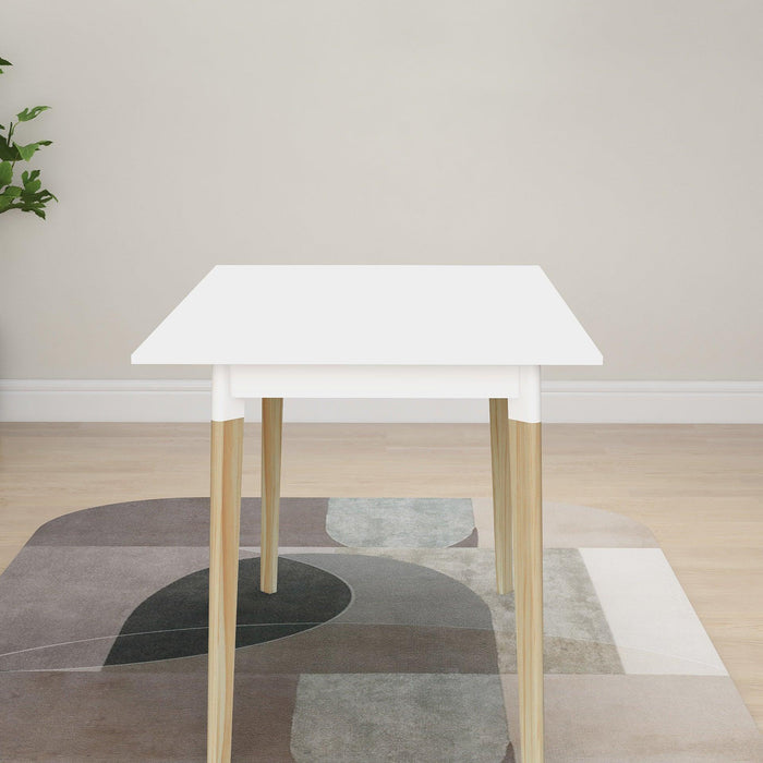 Modern Dining Table 47 Inch Kitchen Table Rectangular Top with Solid Wood Leg-White