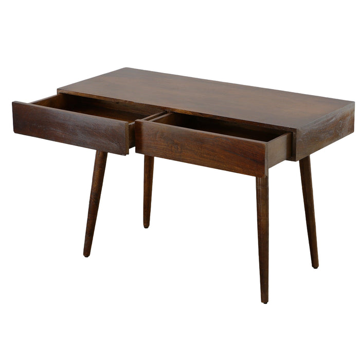 ManWood Writing Desk with Two Drawers and Tapered Legs, Brown
