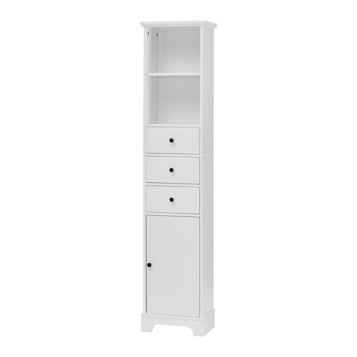 White Tall Bathroom Cabinet, FreestandingStorage Cabinet with 3 Drawers and Adjustable Shelf, MDF Board with Painted Finish
