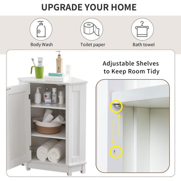 White Bathroom Cabinet Triangle CornerStorage Cabinet with Adjustable ShelfModern Style MDF Board