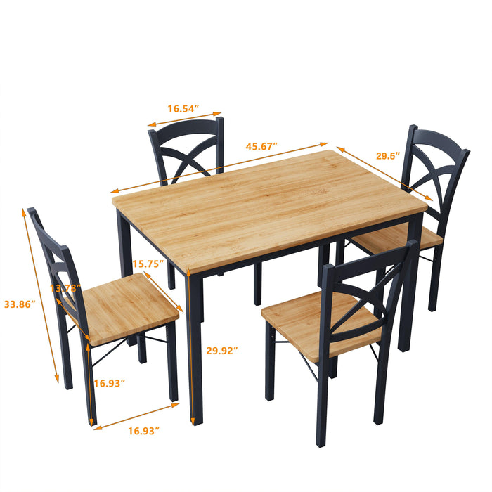 5-Piece Dining Table Set Home Kitchen Table and Chairs Industrial Wooden Dining Set with Metal Frame and 4 Chairs, Oak