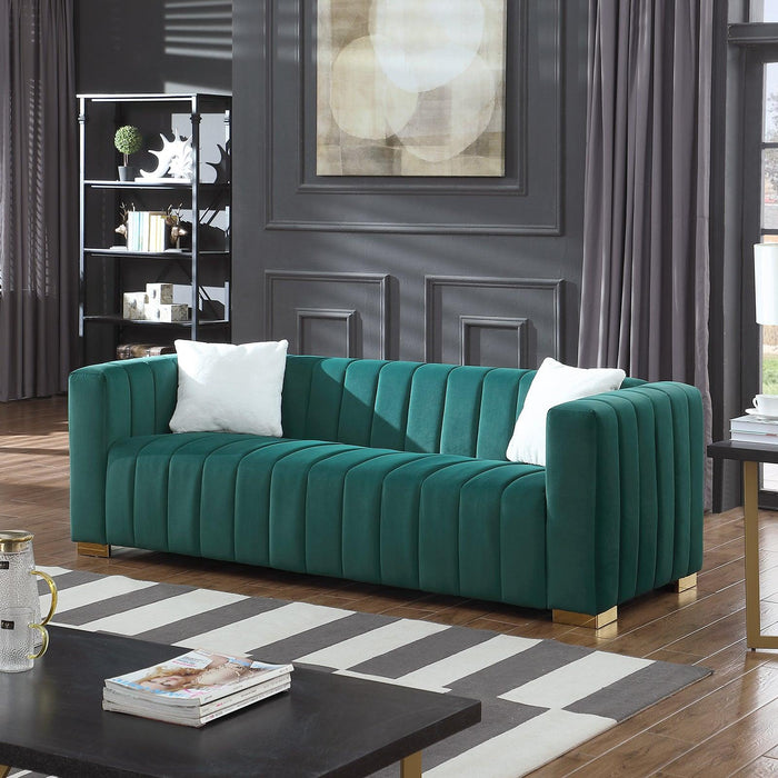 AModern  channel sofa  take on a traditional Chesterfield,Dark Green color,3 Seater