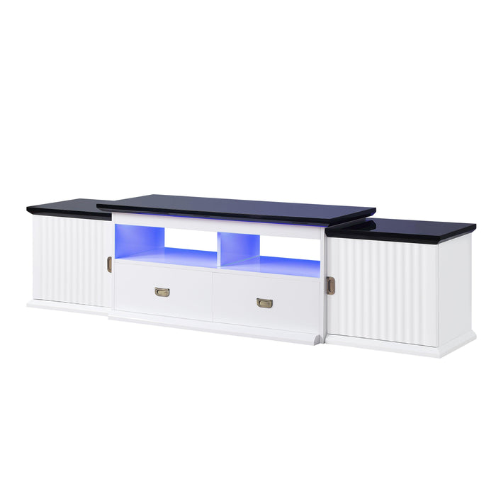 ACME Barend TV Stand w/LED, White & Black High Gloss Finish LV00999