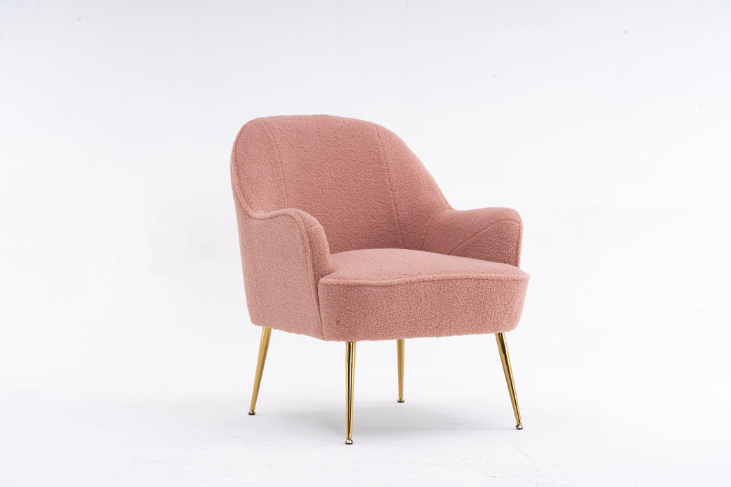 Modern Soft Teddy fabric Pink Ergonomics Accent Chair Living Room Chair Bedroom Chair Home Chair With Gold Legs And Adjustable Legs For Indoor Home