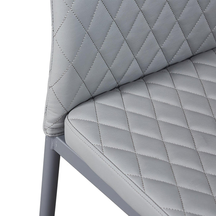 Light GrayModern minimalist dining chair leather sprayed metal pipe diamond grid pattern restaurant home conference chair set of 4