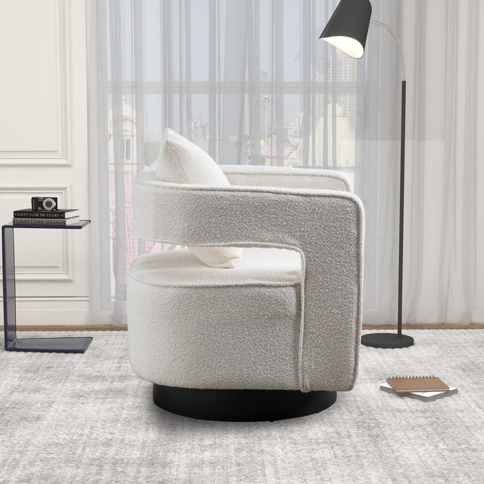 29.0"W Swivel Accent Open Back ChairModern Comfy Sofa Chair With Black Base For Nursery Bedroom Living Room Hotel Office, Club Chair Leisure Arm Chair For Lounge (Ivory Boucle)