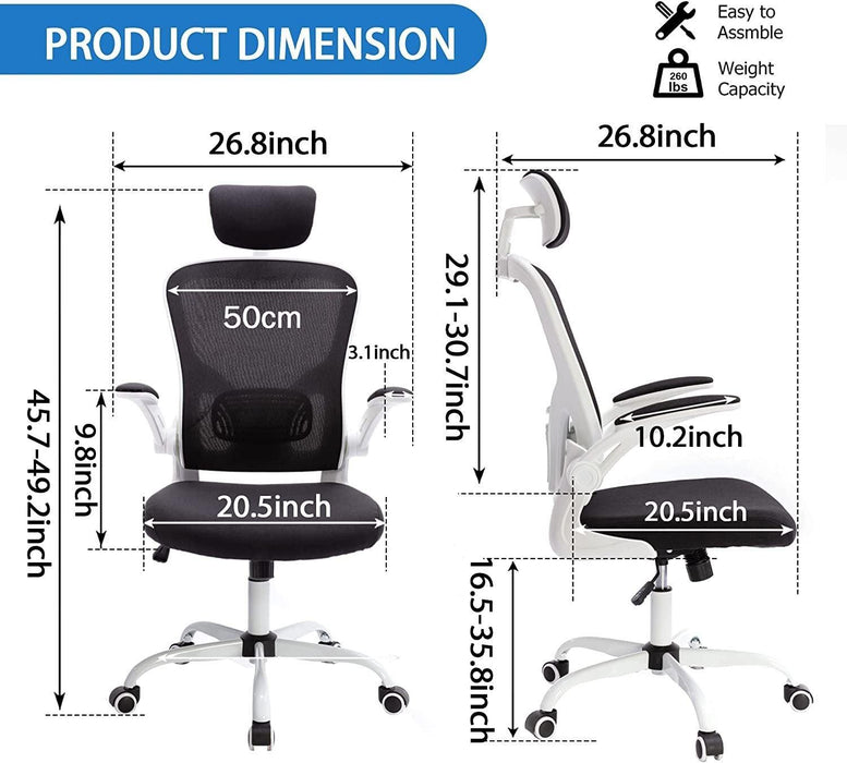 Office Chair Mesh High Back Computer Chair Height Adjustable Swivel Desk Chairs with Wheels,Adjustable Armrest Backrest Headrest,Black