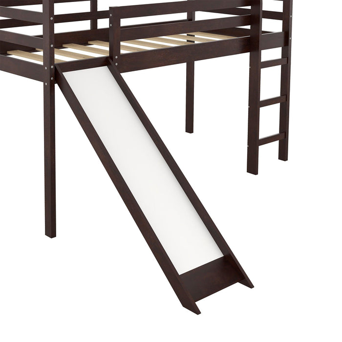 Twin Loft Bed with Slide, House Bed with Slide,Gray
