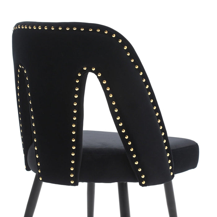 Akoya CollectionModern | Contemporary Velvet Upholstered Dining Chair with Nailheads and Gold Tipped Black Metal Legs,Black，Set of 2