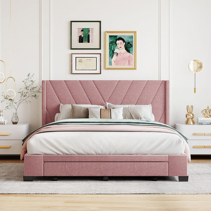 Queen SizeStorage Bed Linen Upholstered Platform Bed with 3 Drawers (Pink)