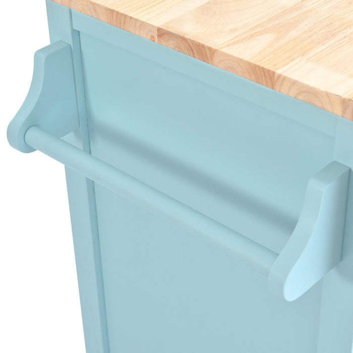 Kitchen Cart with Rubber wood Drop-Leaf Countertop, Concealed sliding barn door adjustable height,Kitchen Island on 4 Wheels withStorage Cabinet and 2 Drawers,L52.2xW30.5xH36.6 inch, Mint Green