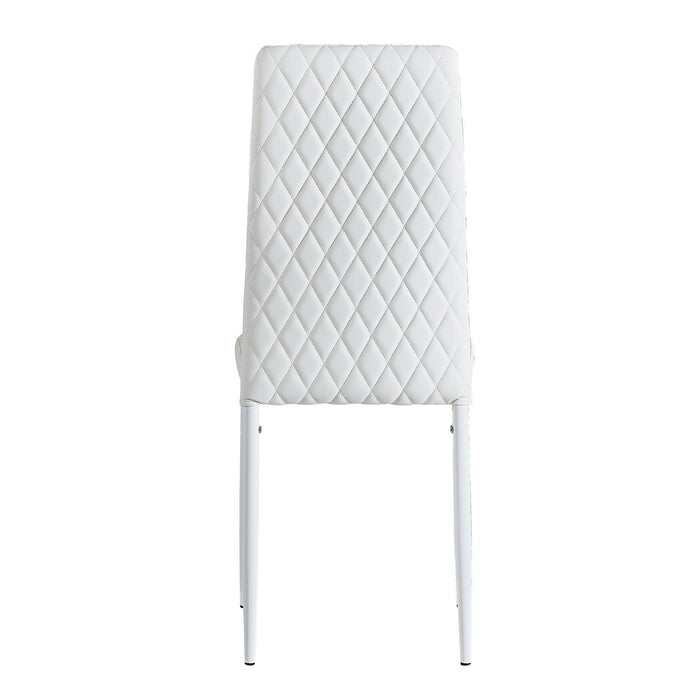 WhiteModern minimalist dining chair fireproof leather sprayed metal pipe diamond grid pattern restaurant home conference chair set of 4