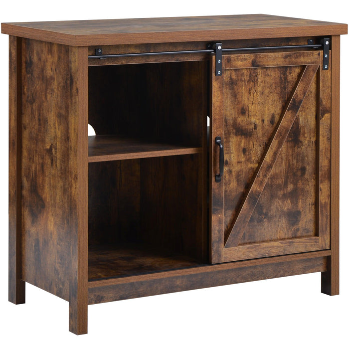 Locker&TV Stand，Barn doorModern &farmhousewood entertainment center, Console for Media,removable door panel & living room with for tvs up to 32'',BARNWOOD/BLACK