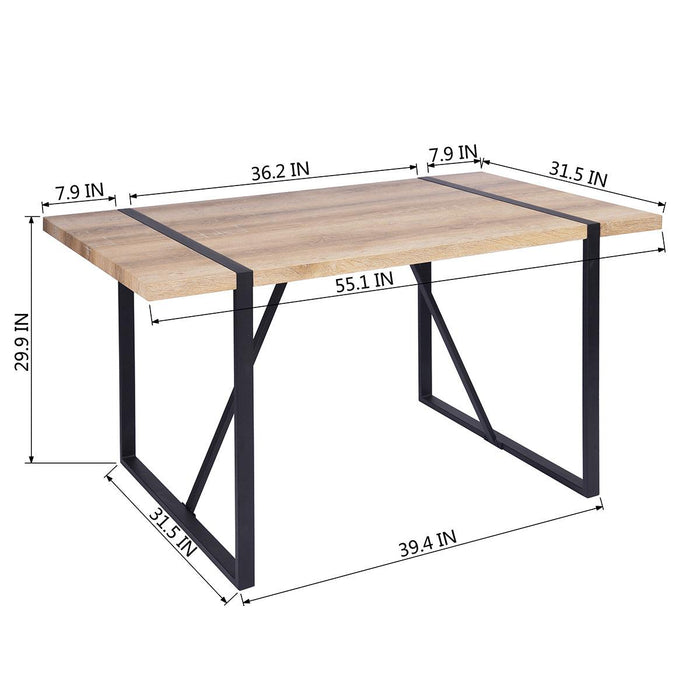 55.1"W x 31.5"D x 29.9"H Industrial Rectangular Dining Table, Oak & Black