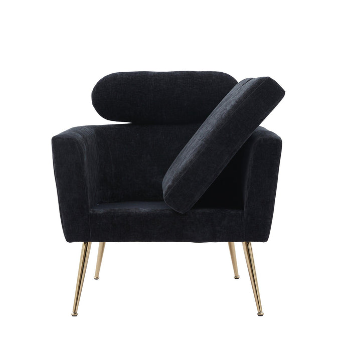 29.5"WModern Chenille Accent Chair Armchair Upholstered Reading Chair Single Sofa Leisure Club Chair with Gold Metal Leg and Throw Pillow for Living Room Bedroom Dorm Room Office, Black Chenille