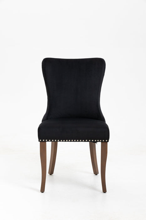 Set of 2 Velvet Upholstered Dining chair with Designed Back and Nailhead trim and Solid Wood Legs BLACK