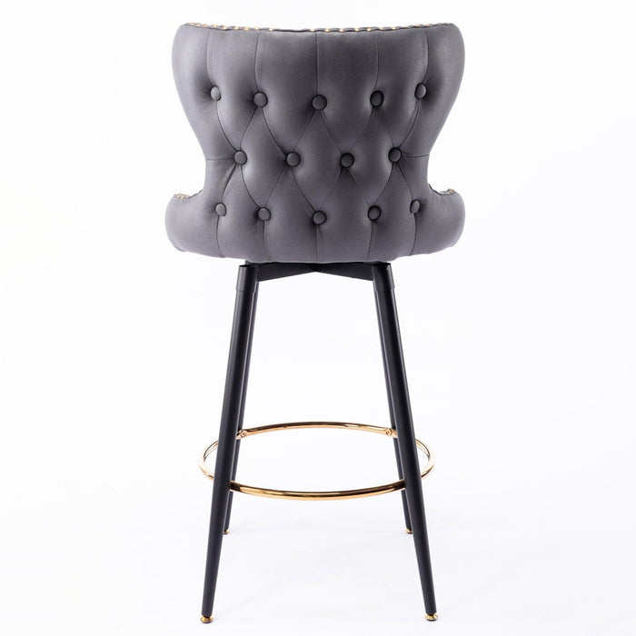 29"Modern Leathaire Fabric bar chairs,180° Swivel Bar Stool Chair for Kitchen,Tufted Gold Nailhead Trim Gold Decoration Bar Stools with Metal Legs,Set of 2 (Dark Gray)
