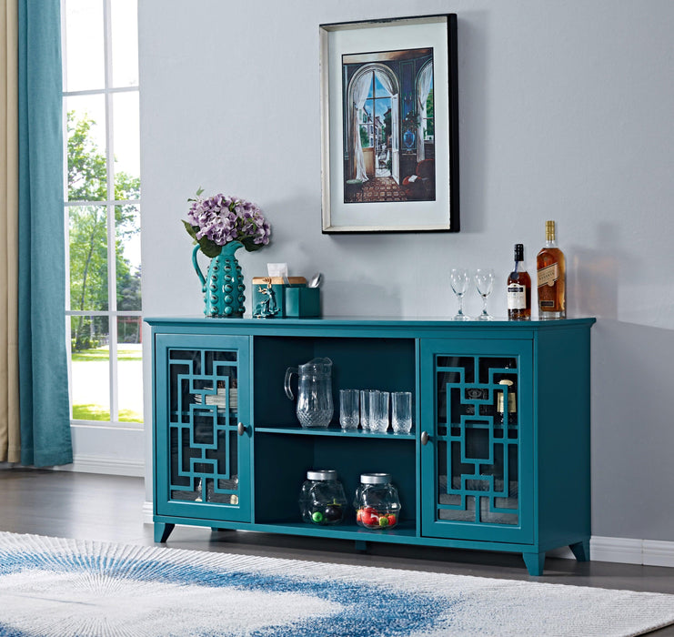 60” Sideboard Buffet Table with 2 Doors,Storage Cabinet with Adjustable Shelves, Teal Blue