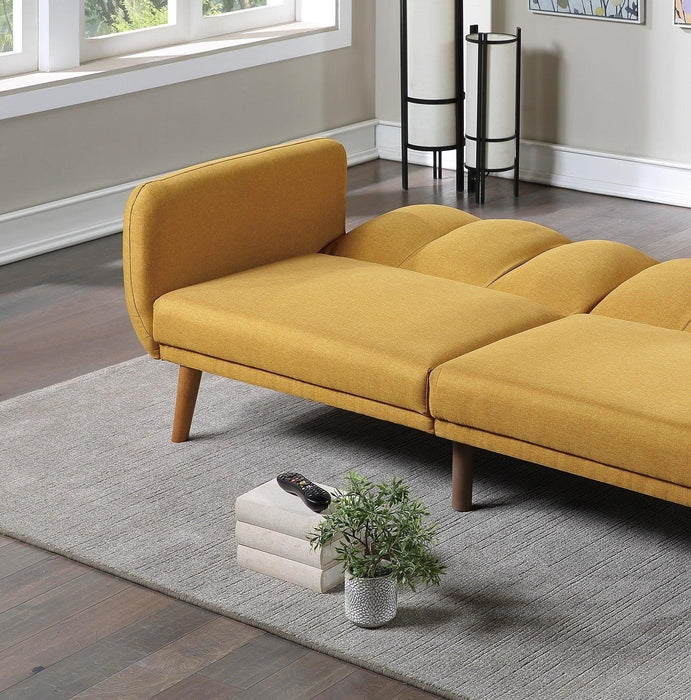 ElegantModern Sofa Mustard Color Polyfiber 1pc Sofa Convertible Bed Wooden Legs Living Room Lounge Guest Furniture