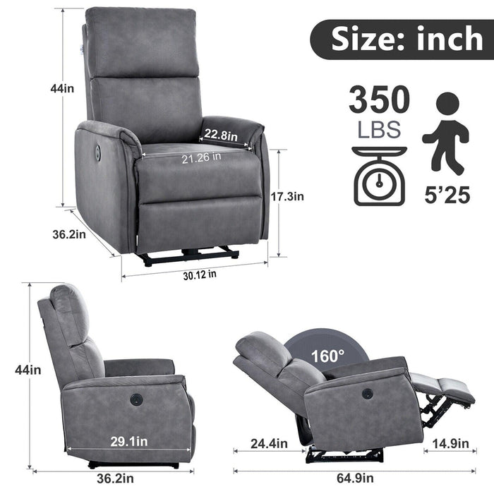 Electric Power Recliner Chair, Reclining Chair for Bedroom Living Room,Small Recliners Home Theater Seating, with USB Ports,Recliner for small space,Dark Gray