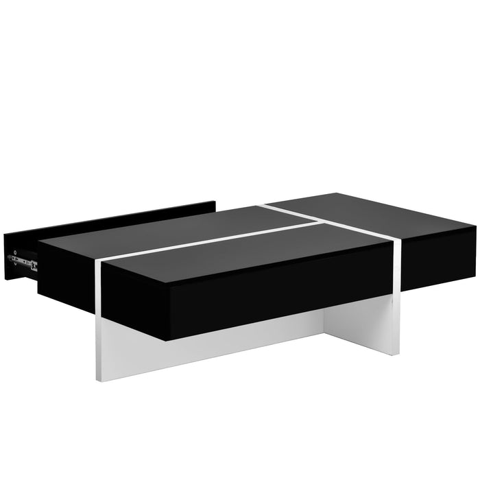 Contemporary Rectangle Design Living Room Furniture,Modern High Gloss Surface Cocktail Table, Center Table for Sofa or Upholstered Chairs，45.2*25.5*13.7in, Black