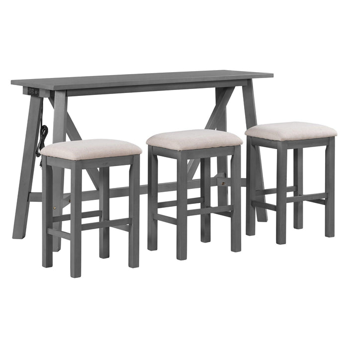 Multipurpose Home Kitchen Dining Bar Table Set with 3 Upholstered Stools(Gray)