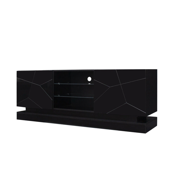 Modern, Stylish Functional TV stand with Color Changing LED Lights, Universal Entertainment Center, Black