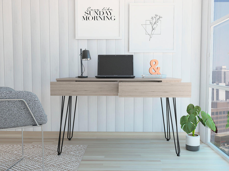 Canton 2-Drawer Writing Desk with Hairpin Legs Light Gray