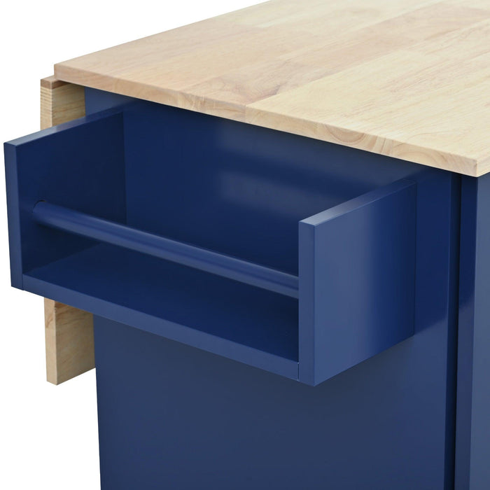 Rolling Mobile Kitchen Island with Drop Leaf - Solid Wood Top, Locking Wheels &Storage Cabinet 52.7 Inch Width（Dark blue）