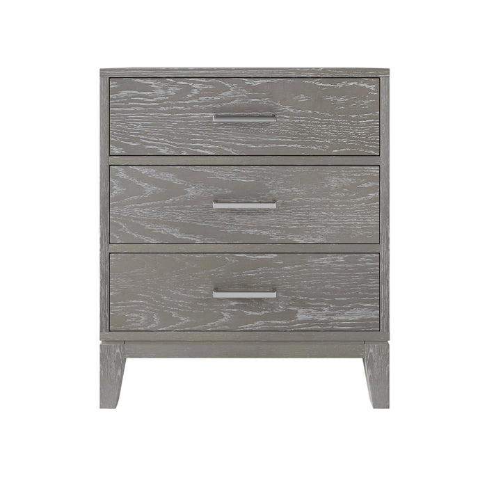 Modern Concise Style Solid wood Grey grain Three-Drawer Nightstand with Tapered Legs and Smooth Gliding Drawers