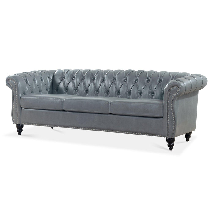 84.65" Rolled Arm Chesterfield 3 Seater Sofa.