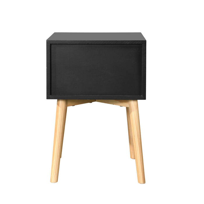 Side Table,Bedside Table with 2 Drawers and Rubber Wood Legs, Mid-CenturyModernStorage Cabinet for Bedroom Living Room, Black