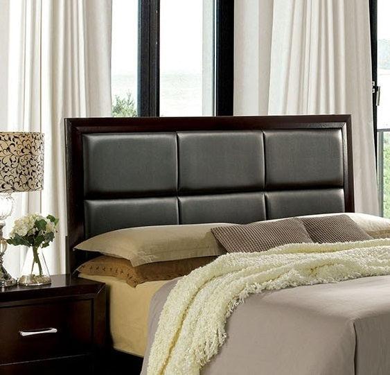 Espresso Color Queen Size bed Leatherette Padded Headboard 1pc Bed Contemporary Bedroom Furniture