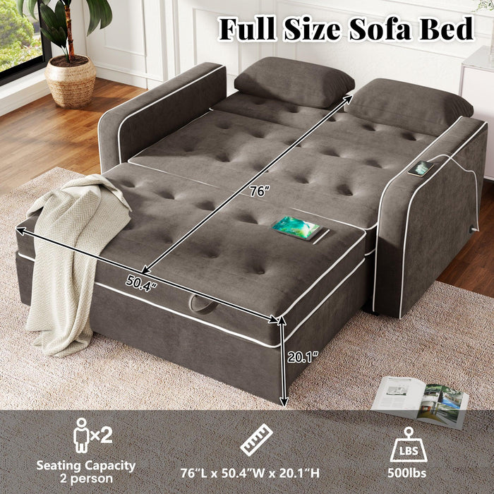 65.7" Linen Upholstered Sleeper Bed , Pull Out Sofa Bed Couch attached two throw pillows,Dual USB Charging Port and Adjustable Backrest for Living Room Space,Gray