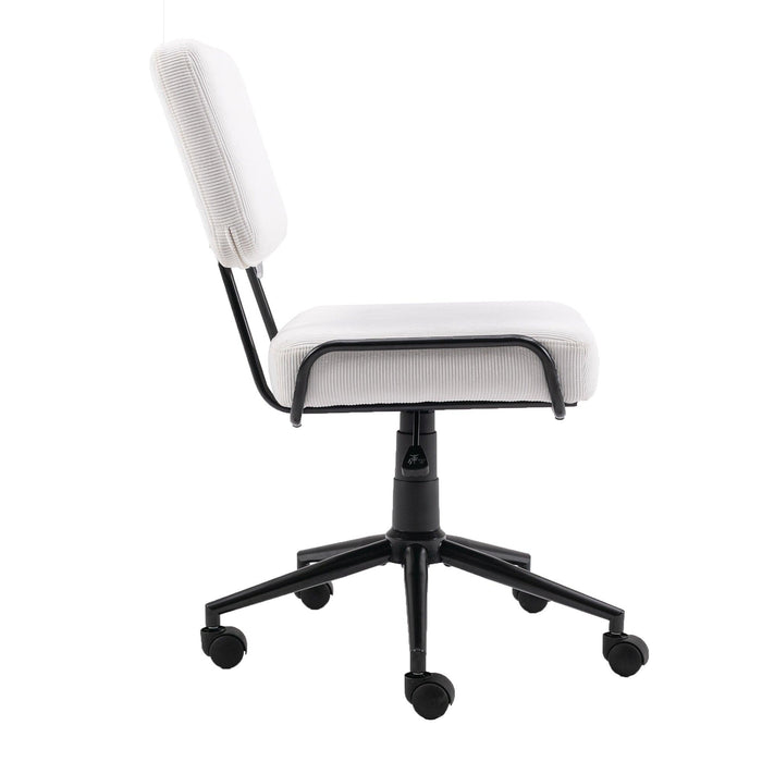 Corduroy Desk Chair Task Chair Home Office Chair Adjustable Height, Swivel Rolling Chair with Wheels for Adults Teens Bedroom Study Room,White