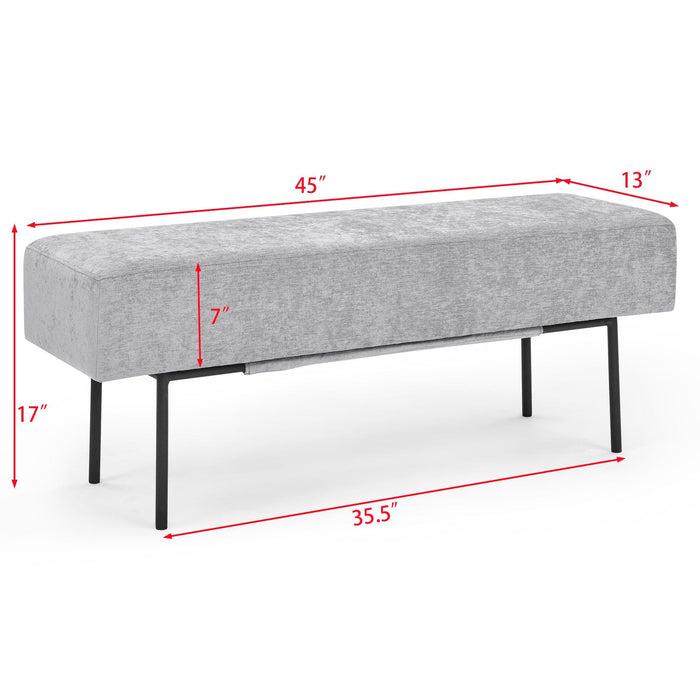 Contemporary Style Bedroom Chenille Upholstered Bench, Grey,( 45'' x13''x 17''）