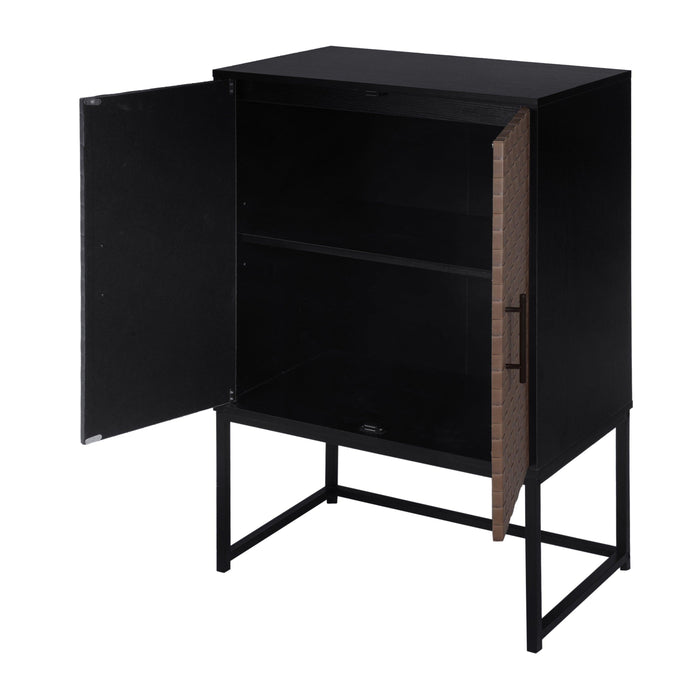 2 door cabinet,Runway-shaped leatherette finish,Embossed texture