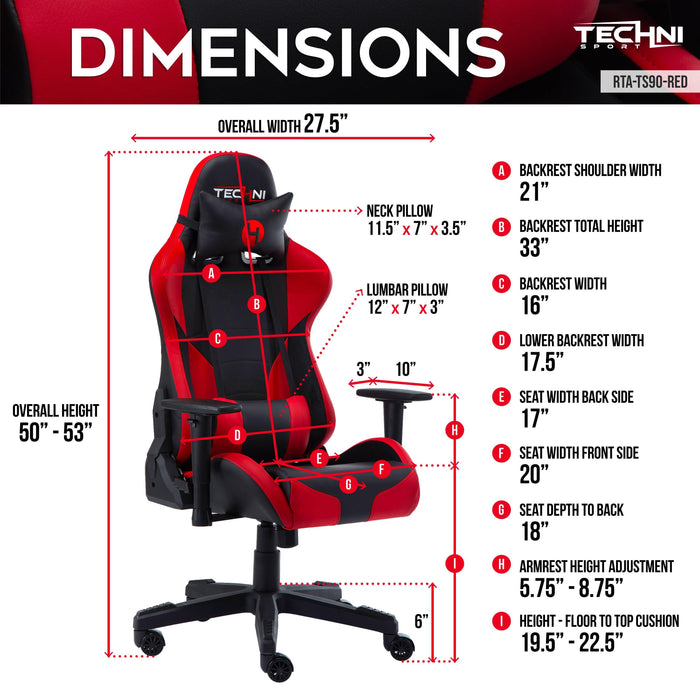 Techni Sport TS-90 Office-PC Gaming Chair, Red