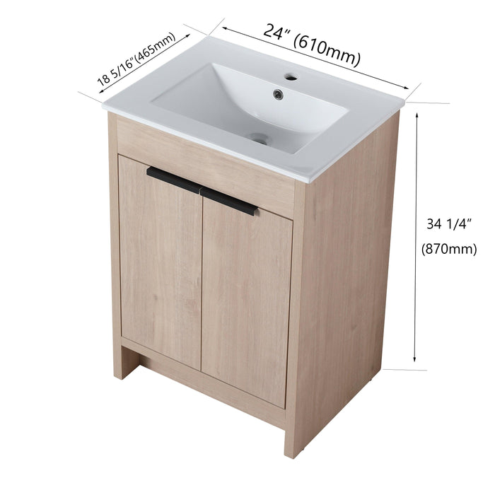Freestanding Bathroom Vanity with White Ceramic Sink & 2 Soft-Close Cabinet Doors ((KD-PACKING),BVB02424PLO-G-BL9060B)